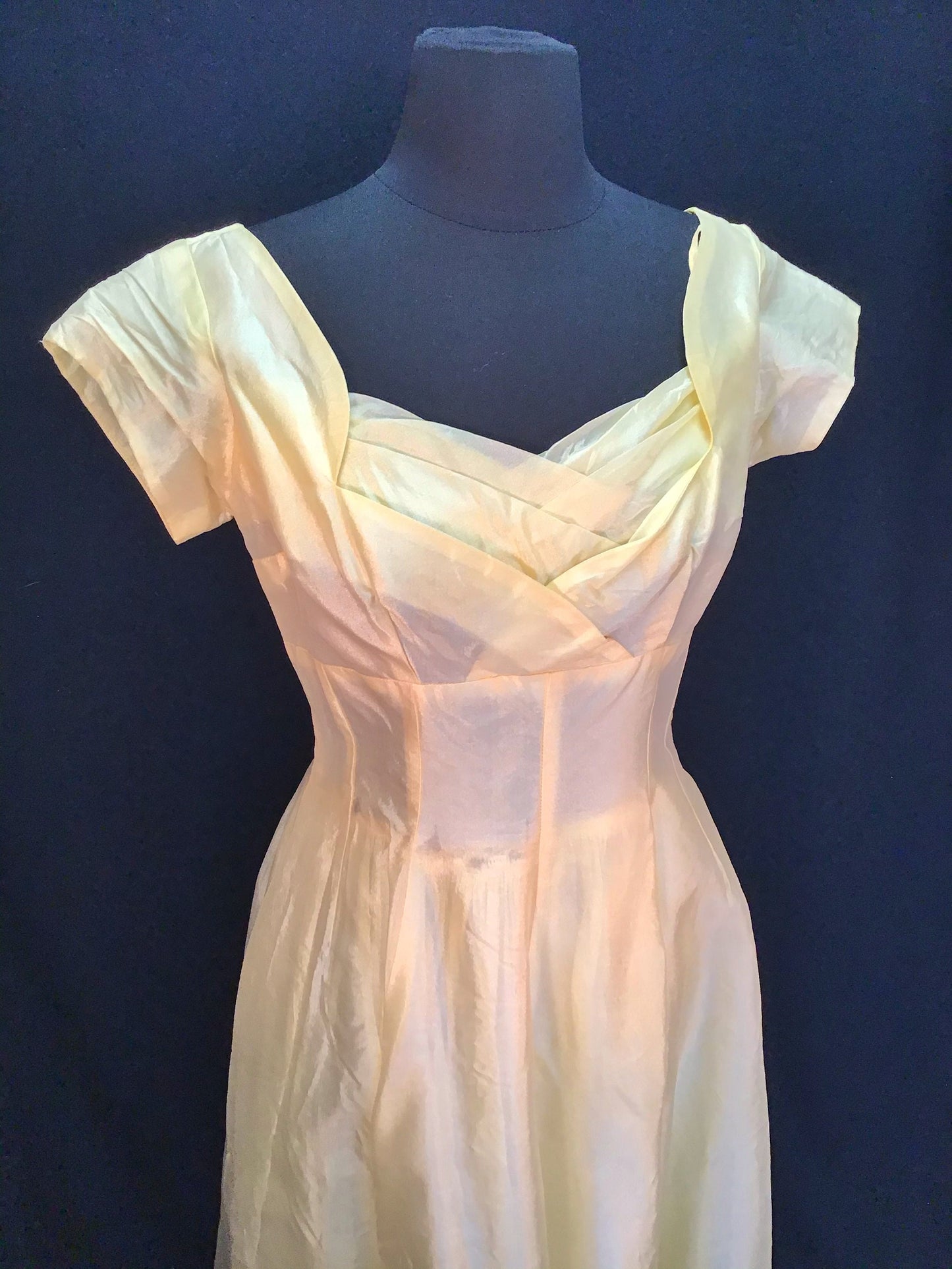 Vintage 1950s Pale Yellow Organza Rockabilly  Dress