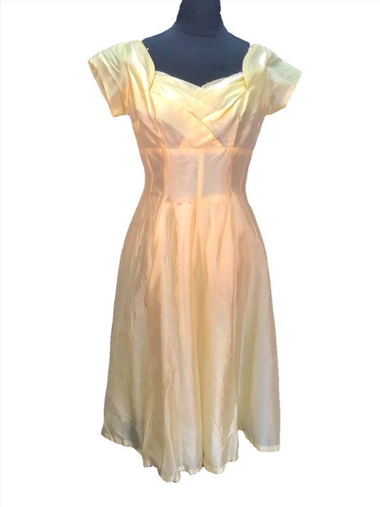 Vintage 1950s Pale Yellow Organza Rockabilly  Dress