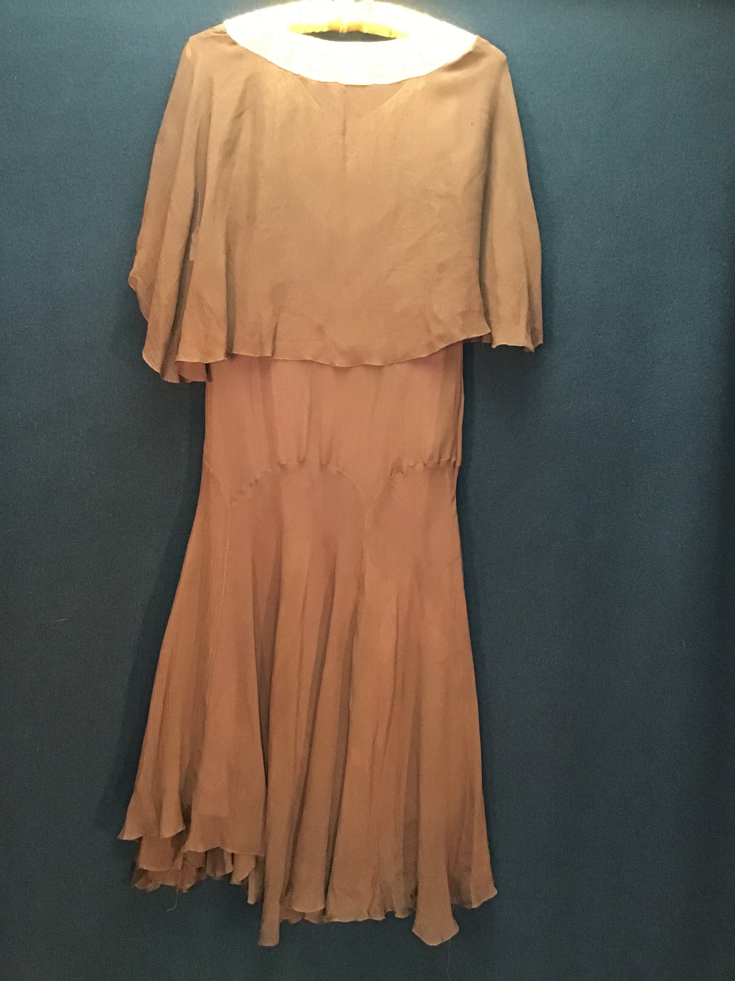 Authentic 1920s Brown Chiffon and Lace Drop-waist Flapper Dress