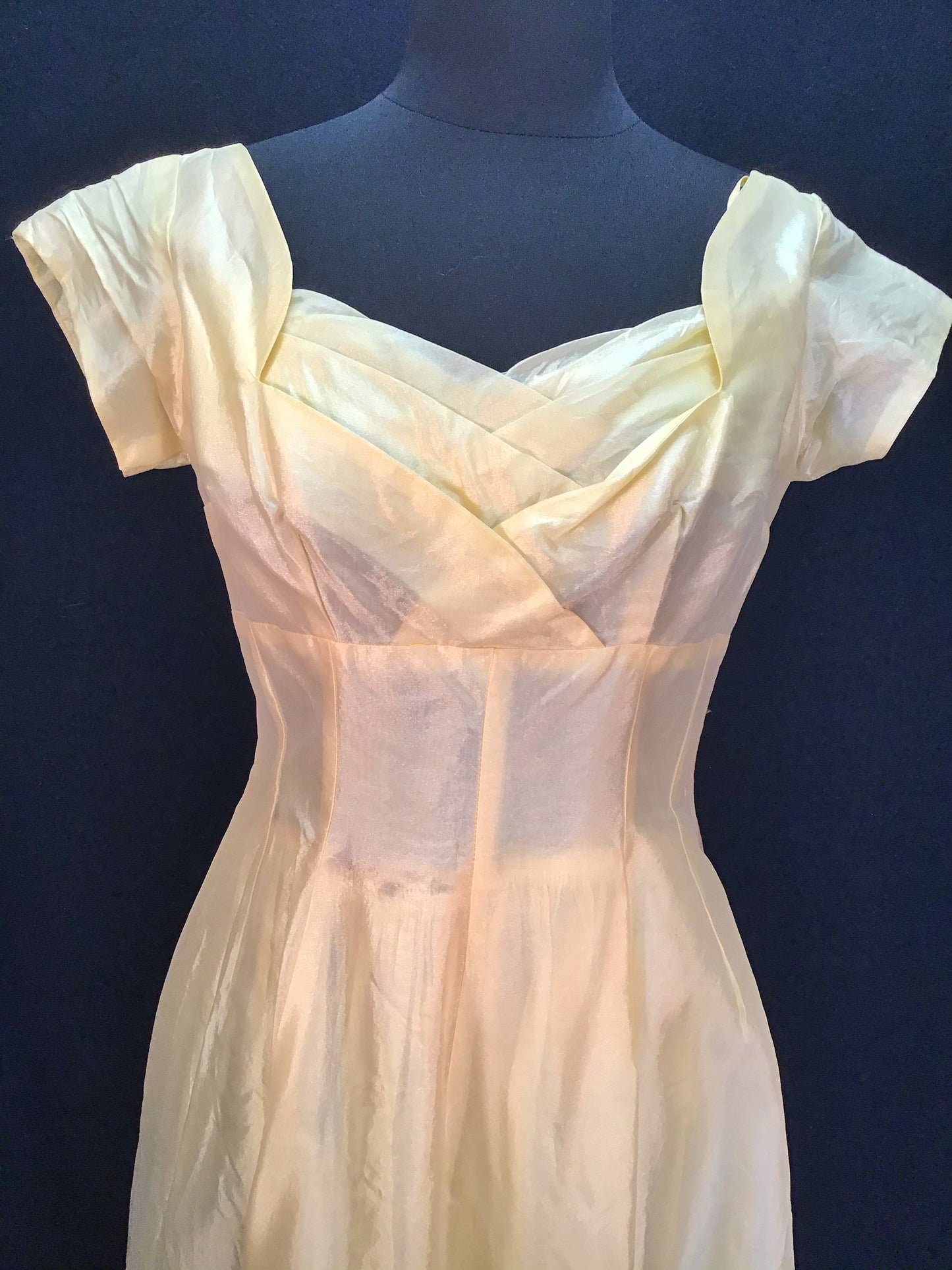 Vintage 1950s Pale Yellow Organza Rockabilly  Dress