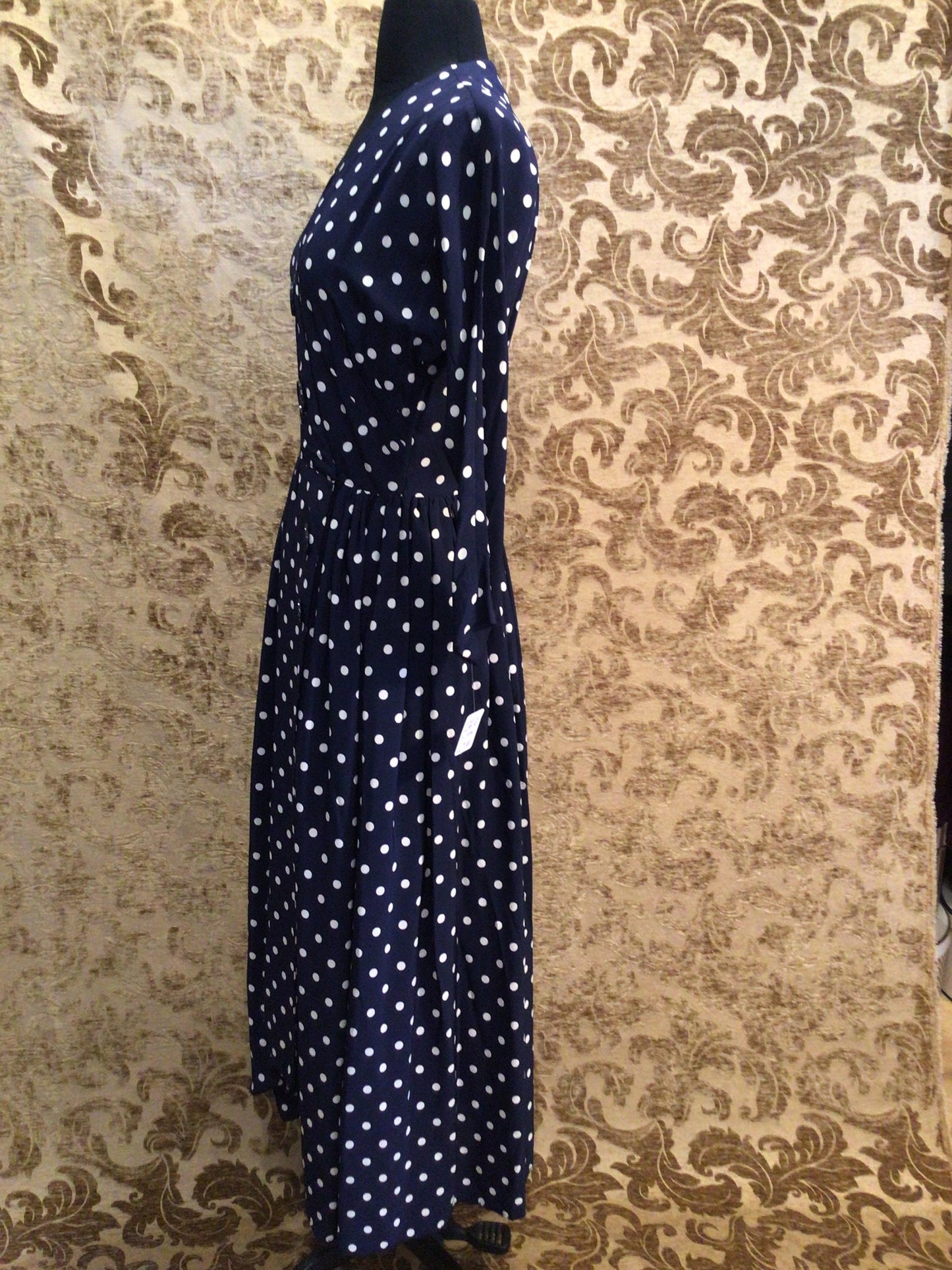 Early 1950s L’Aiglon Navy polka dot Silk Rayon Wrap dress