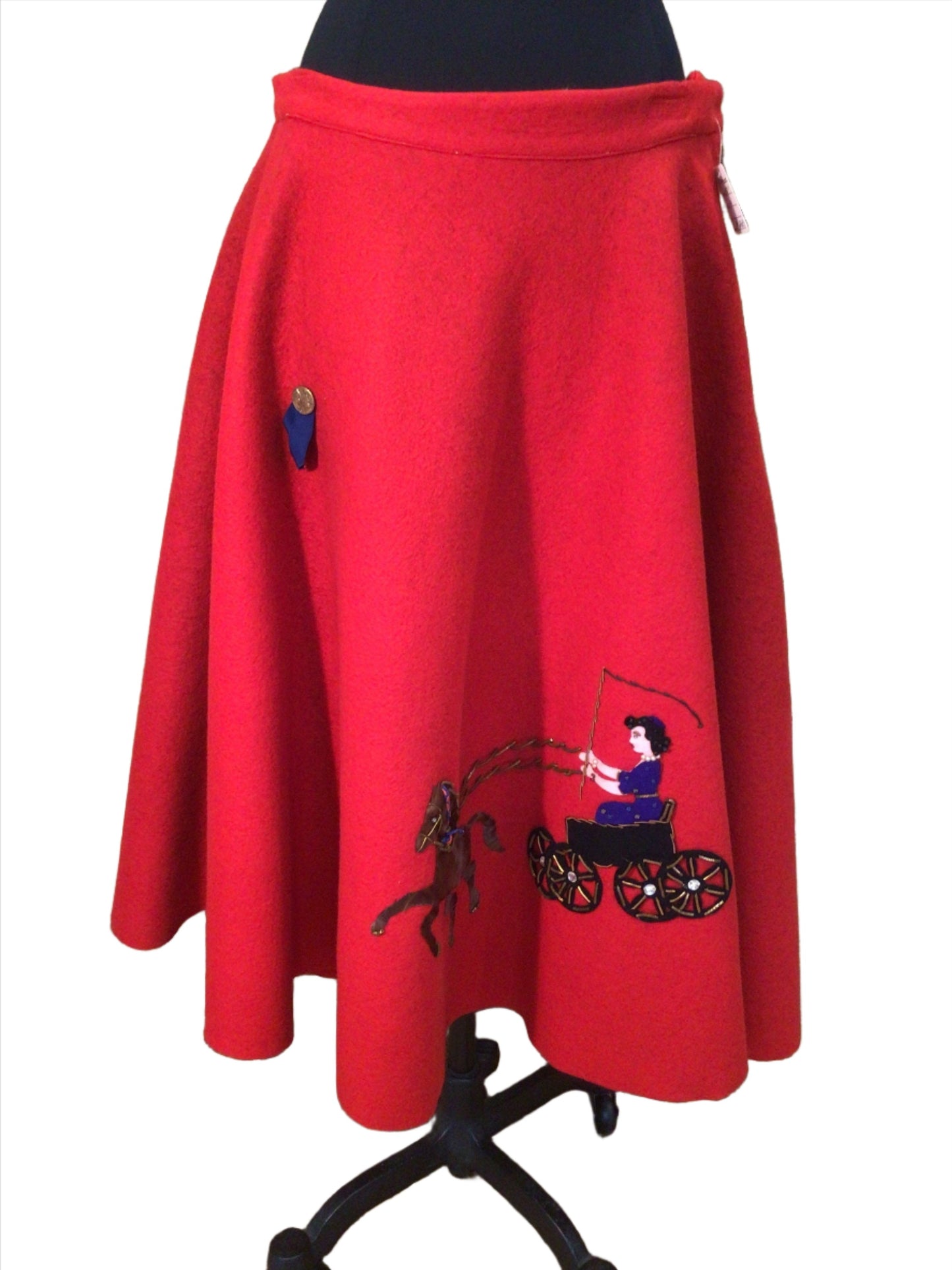 Red Felt Poodle Style Skirt with large Appliqué