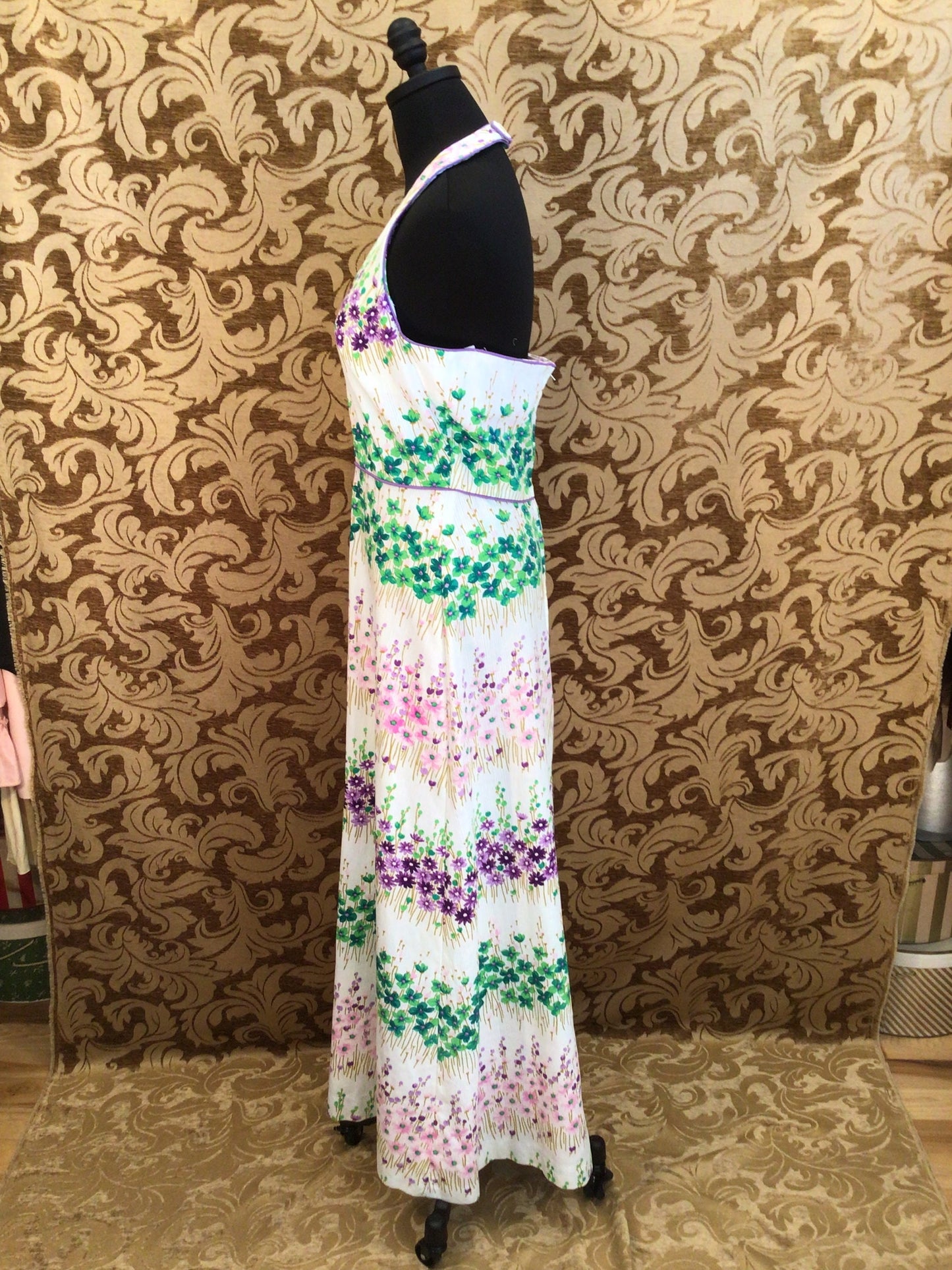 Vintage 1970s floral ribbed cotton maxi dress “Loll Ease”