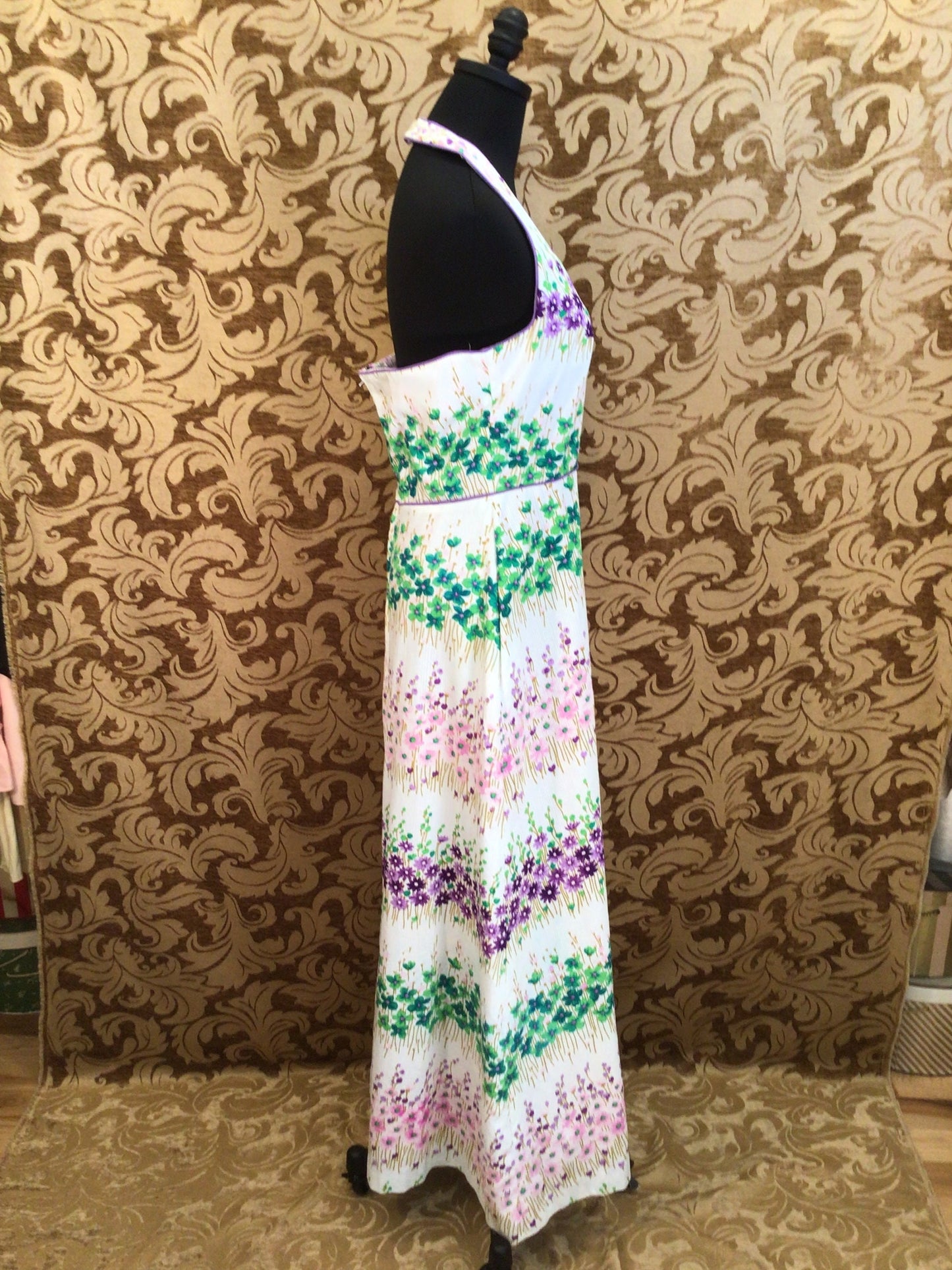 Vintage 1970s floral ribbed cotton maxi dress “Loll Ease”