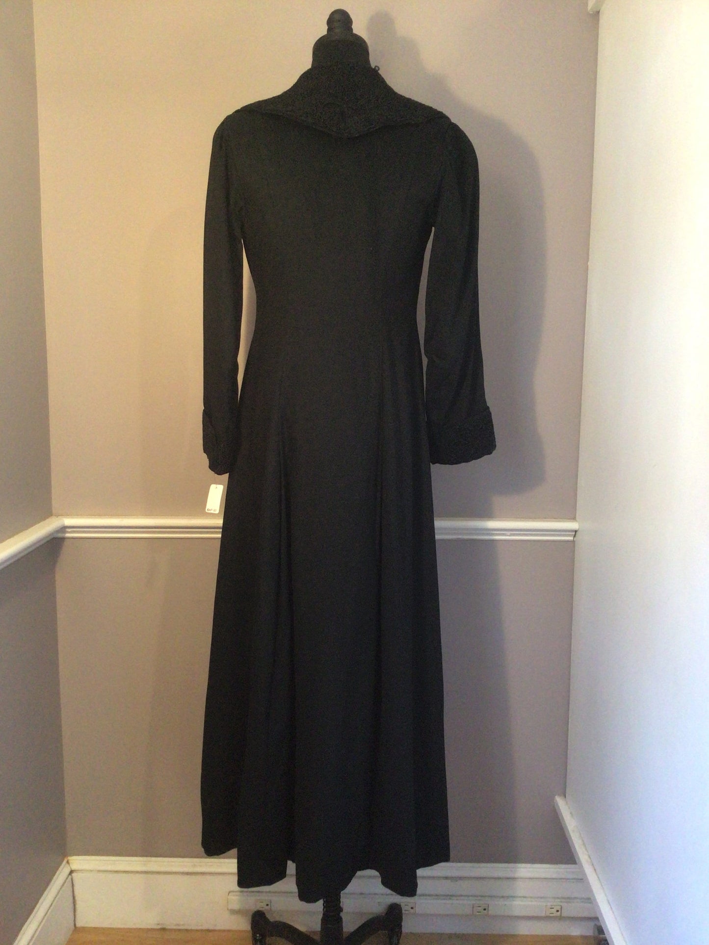 Authentic Vintage Edwardian Black Light Wool Coat with Passementerie Trim