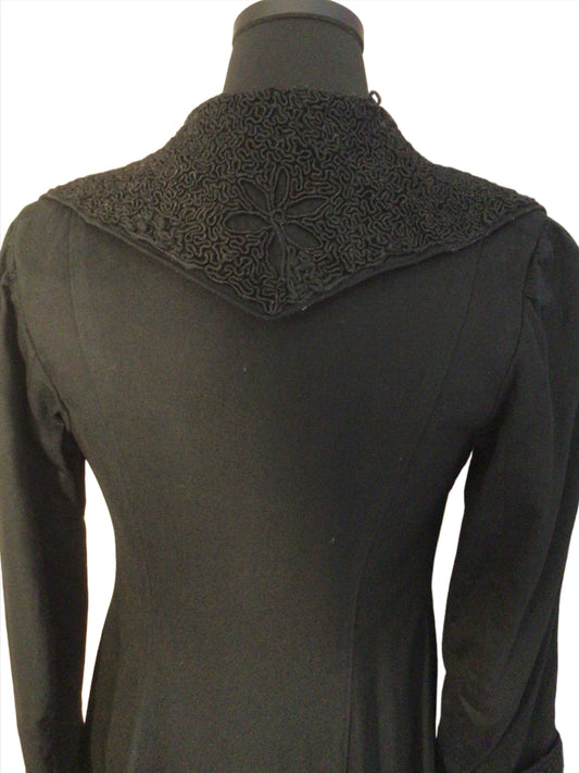 Authentic Vintage Edwardian Black Light Wool Coat with Passementerie Trim