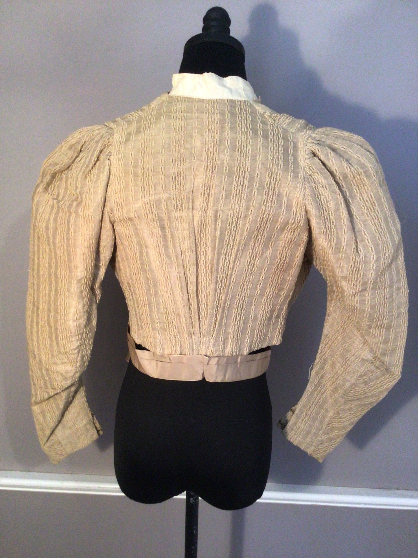 Authentic Victorian Vintage 1890s Ochre Woven Net Jacquard Bodice, Chiffon and Lace Front