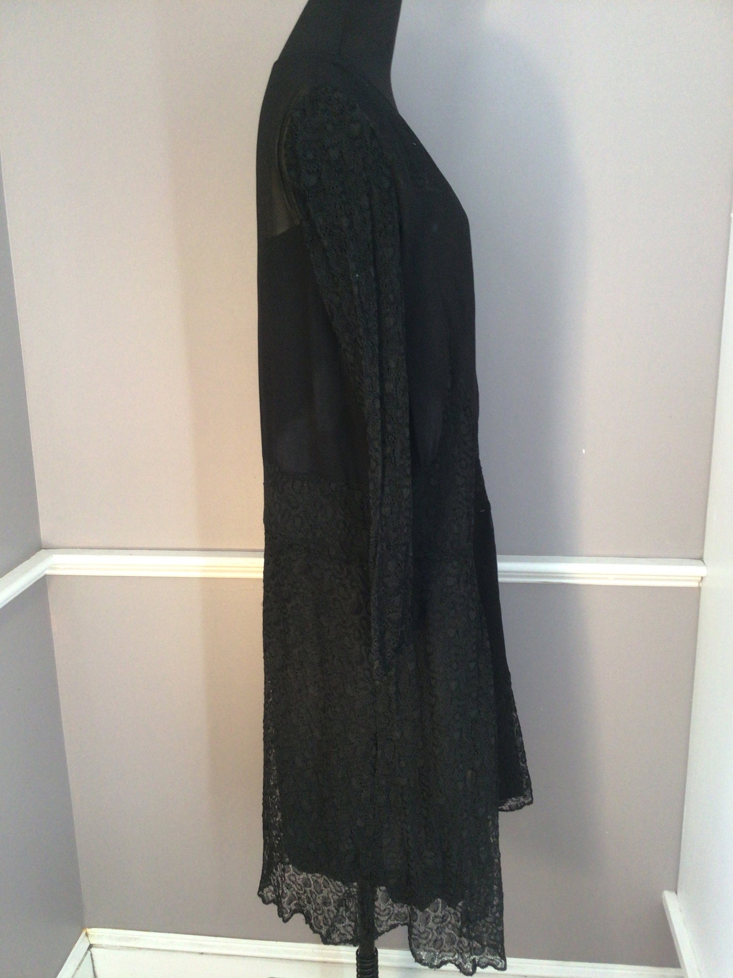 Authentic Vintage 1920’s Black Silk-Chiffon & Lace Day Dress