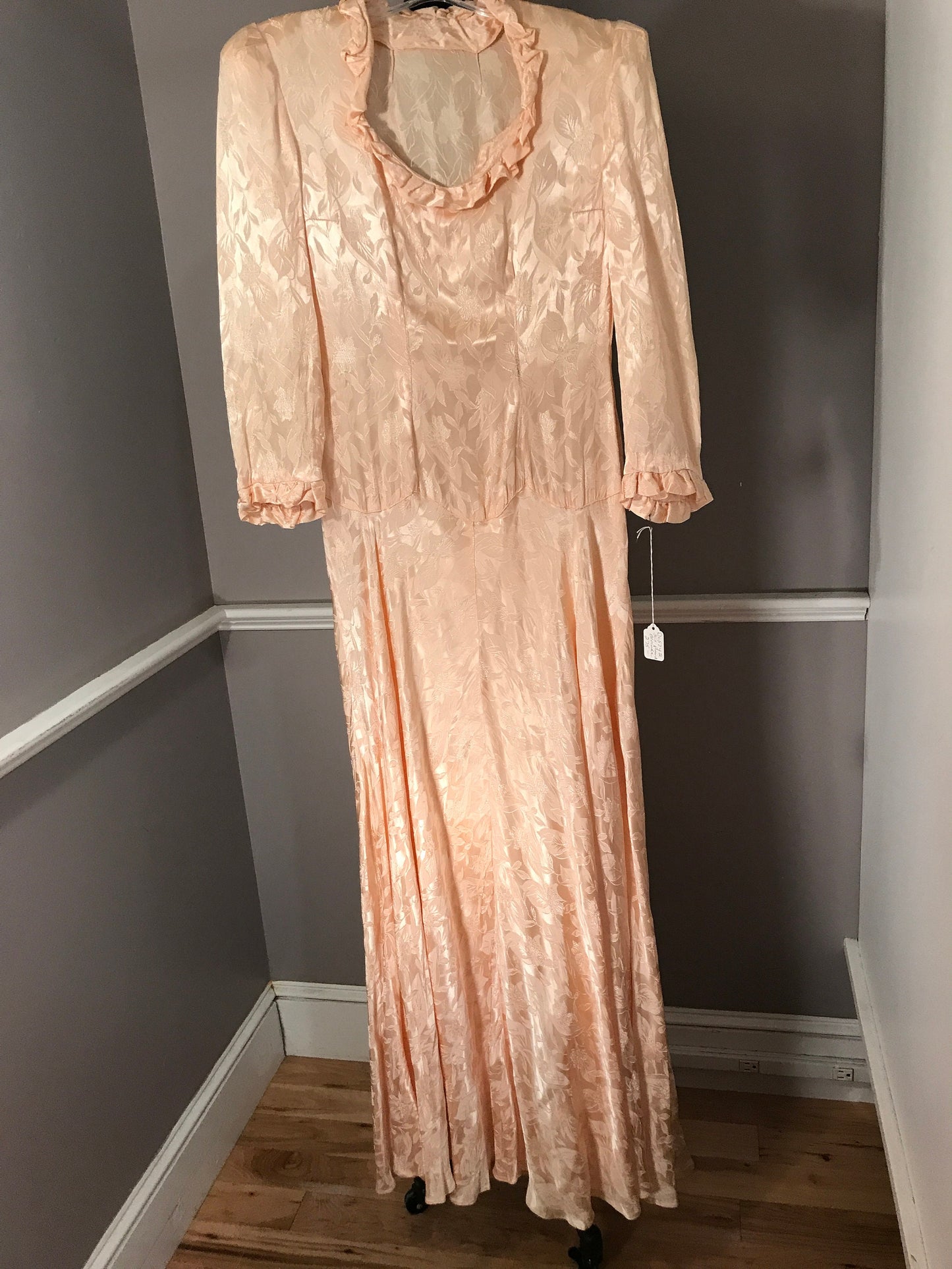 Authentic Vintage 1930s Peach Brocade Evening Gown