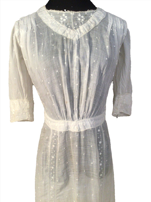 Authentic Vintage Edwardian white cotton & embroidery Tea Dress