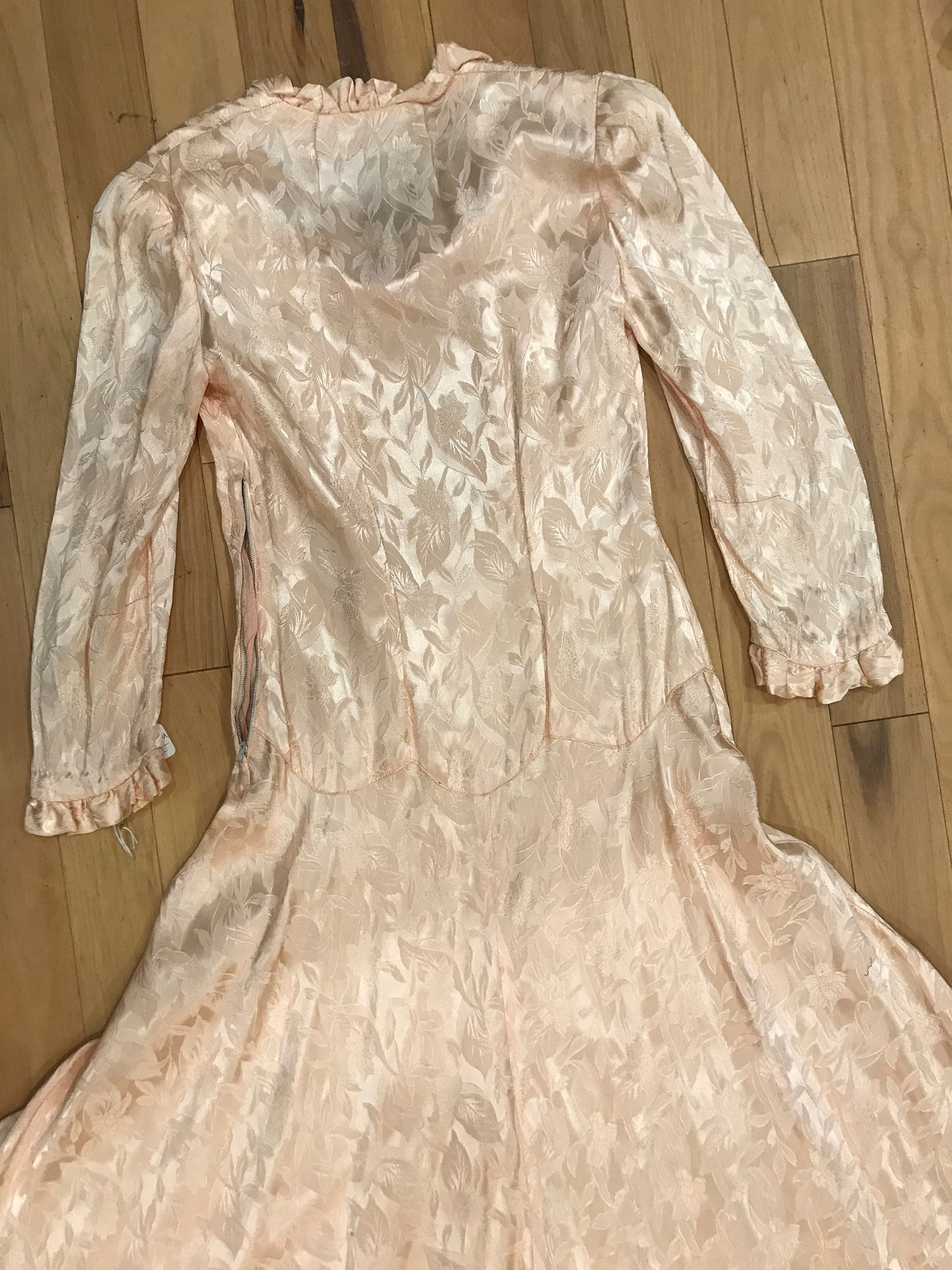 Authentic Vintage 1930s Peach Brocade Evening Gown