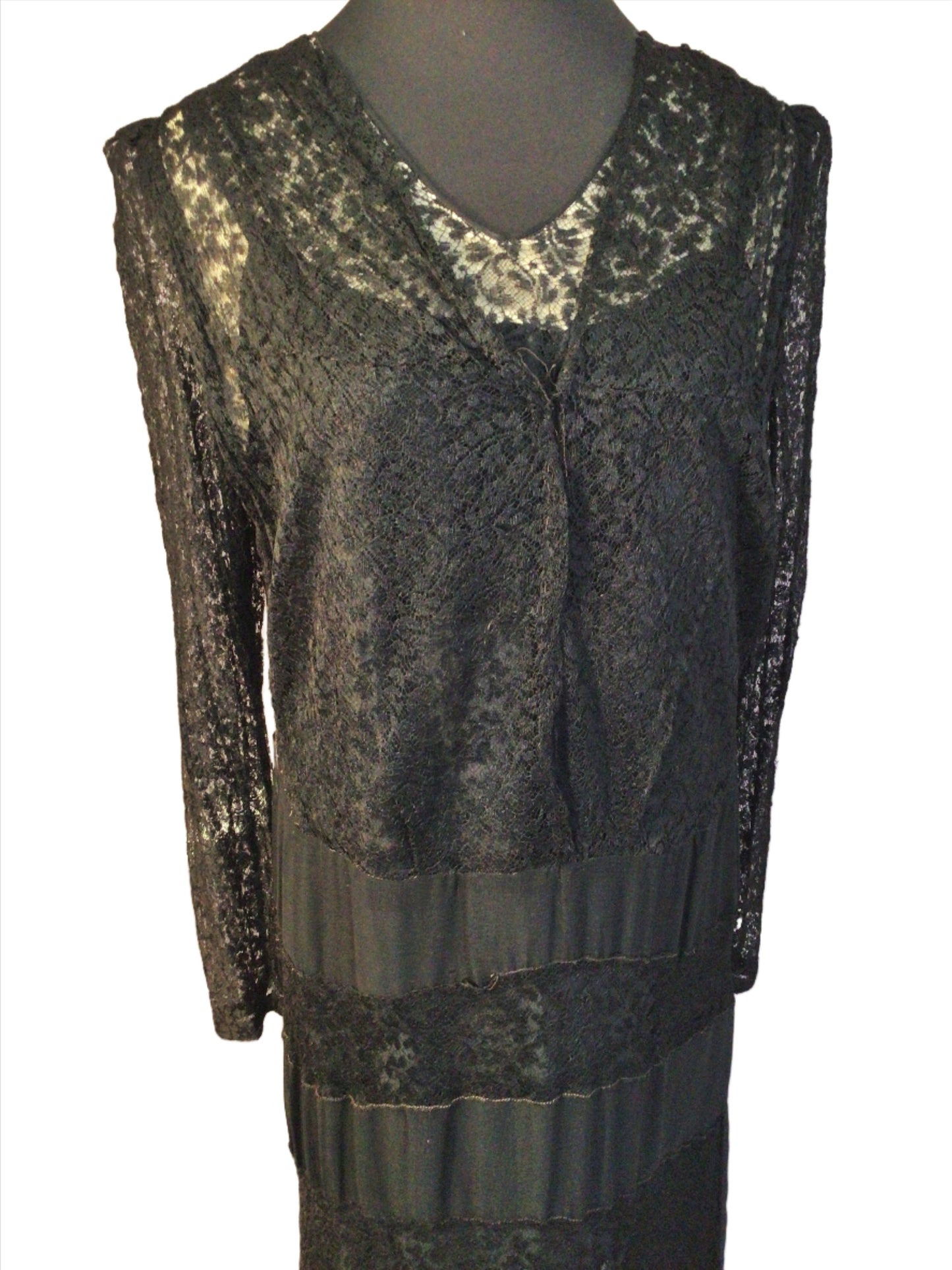 RARE Vintage 1930s Black Lace Silk Rayon, Ladies Evening Dress